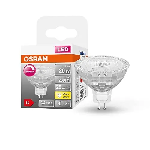 Produktbild: OSRAM Superstar Reflektorlampe für GU5.3-Sockel, klares Glas ,Warmweiß (2700K), 230 Lumen, Ersatz für herkömmliche 20W-Leuchtmittel, dimmbar, 1-er Pack