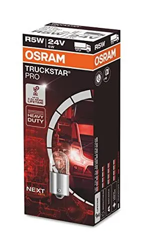 Produktbild: OSRAM TRUCKSTAR® PRO R5W, +120% mehr Helligkeit, Halogen-Signallampe, 5627TSP, 24V LKW Lampe, Faltschachtel (10 Lampen)
