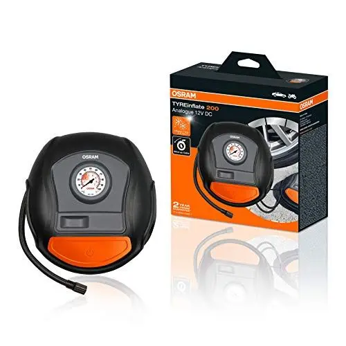 Produktbild: OSRAM TYREinflate 200, Analoge Reifenpumpe, tragbarer 12V Kompressor für Autoreifen, Stromanschluss via Zigarettenanzünder, Reifenbefüllung in 4,5 Minuten