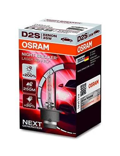 Produktbild: OSRAM XENARC NIGHT BREAKER LASER D2S, +200 % mehr Helligkeit, HID Xenon-Scheinwerferlampe, 66240XNL, Faltschachtel (1 Lampe)