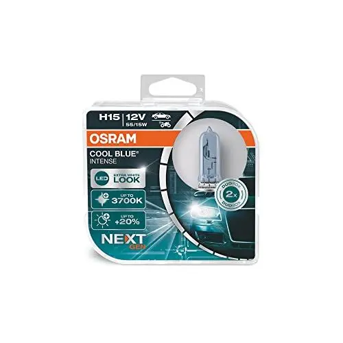 Produktbild: Osram COOL BLUE® INTENSE H15, 20% mehr Helligkeit, bis zu 3700K, Halogen-Scheinwerferlampe, LED-Look, Duo Box (2 Lampen), 64176CBN-HCB (Energieklasse A)