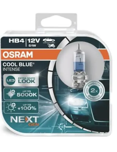 Produktbild: Osram COOL BLUE INTENSE HB4, +100% mehr Helligkeit, bis zu 5.000K, Halogen-Scheinwerferlampe, LED-Look, Duo Box (2 Lampen)