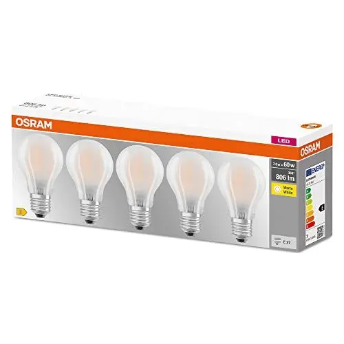 Produktbild: Osram LED Base Classic A Lampe, Sockel: E27, Warm White, 2700 K, 7 W, Ersatz für 60-W-Glühbirne, matt