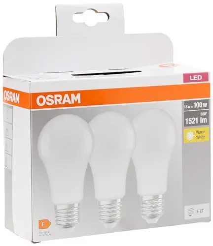 Produktbild: Osram LED Base Classic A Lampe, in Kolbenform mit E27-Sockel, nicht dimmbar, Ersetzt 100 Watt, Matt, Warmweiß - 2700 Kelvin, 3 Stück (1er Pack)