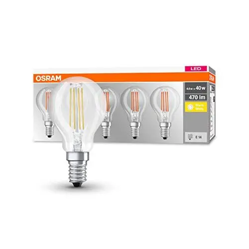 Produktbild: Osram LED Base Classic P Lampe, Sockel: E14, Warm White, 2700 K, 4 W, Ersatz für 40-W-Glühbirne, klar ,5er pack