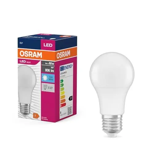 Produktbild: Osram LED Star Value Classic A60 LED-Glühbirne für E27-Fassung, Birnenform, FR 806 Lumen, kaltweiß (4000K), Ersatz für herkömmliche 60W Glühbirnen, nicht dimmbar, Weiß