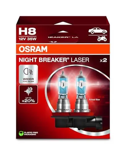 Produktbild: OSRAM NIGHT BREAKER LASER H8, +150% mehr Helligkeit, Halogen-Scheinwerferlampe, 64212NL-2HB, 12V PKW, Hängebox (2 Lampen)