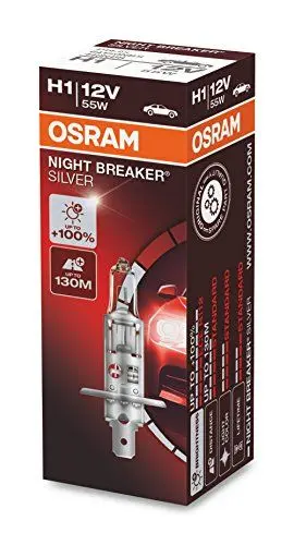 Produktbild: Osram Night Breaker Silver H1, +100% mehr Helligkeit, Halogen-Scheinwerferlampe, 64150NBS, 12V Pkw, Faltschachtel (1 Lampe)