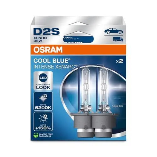Produktbild: Osram XENARC® COOL BLUE® INTENSE D2S, +150% mehr Helligkeit, bis zu 6.200K, Xenon-Scheinwerferlampe, LED Look, Hängebox (2 Lampen)