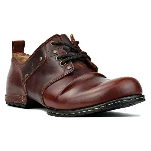 Produktbild: OSSTONE Herren leder chukka stiefel Worker biker boots-motorrad-leder-schuhe für Schnürstiefeletten boots 6015-1，Rot Braun US 9.5 （EU 42.5）
