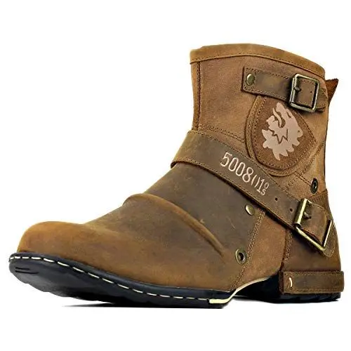 Produktbild: OSSTONE Herren Stiefel aus Rindsleder Lederstiefel mit Gummisohle Biker Boots mit Reißverschluss Männer Stiefeletten OS-5008-1-B-14