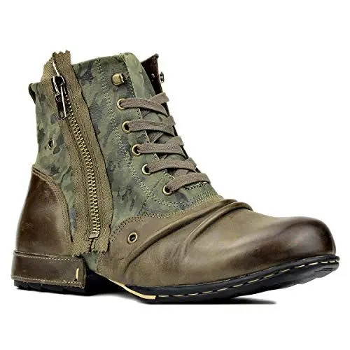 Produktbild: OSSTONE Herren leder chukkastiefel Worker biker boots-motorrad-leder-schuhe für reißverschluss Schnürstiefeletten boots 5008-8-Green Grün 9.5