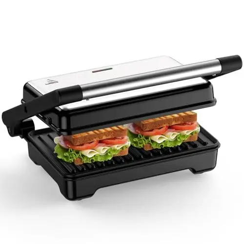 Produktbild: OSTBA Kontaktgrill, Sandwich Toaster & Panini Grill, 1200 W Sandwich Maker met XXL-Antihaftplatten, Kontrollleuchten, Cool-Touch-Griff, Leicht zu Reinigen, 2-Scheiben