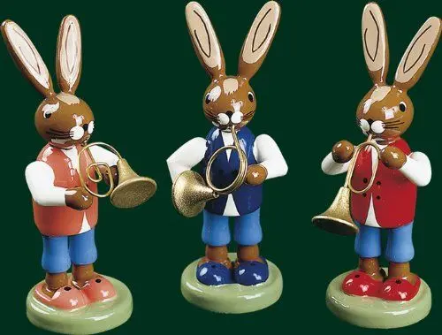 Produktbild: Rudolphs Schatzkiste Osterdekoration Hasentrio mit Instrumenten Höhe= 8cm NEU Osterdeko Osterhasenfigur Ostern Korb Osterei Frühling Erzgebirge Seiffen Hase Blumen