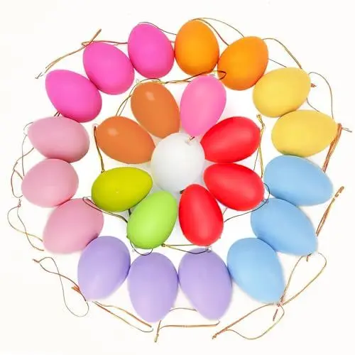 Produktbild: Ostereier zum Aufhängen, Handbemalte Osterdeko in tollen Farben, Kunststoff Osterei Ornament mit Schnur, Osterei Baum Hängende Dekoration für Schule Partybedarf Korb Stuffer Filler (Multicolour)