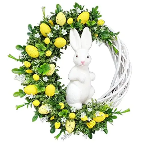 Produktbild: Osterhasen Ei Kranz Dekorationen, Frühlings Oster Türkranz, Osterkränze, Acryl Hasen Ei Kranz Haustür, Innen- und Außenbereich, Frühlingskranz, Girlande, Wandbehang, (Gelbes
