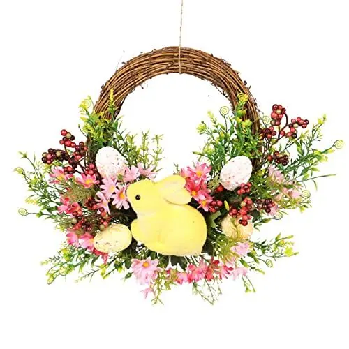 Produktbild: Osterhasen-Kranz, Osterkränze für Haustür, Osterkranz-Befestigung, Ostertür-Dekorationen, Frühlings-Tür-Hänge-Willkommensschild-Kranz, Frühlings-Wanddekoration(Gelbes Kaninchen aufgeführt)