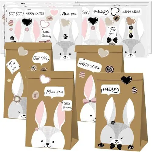 Produktbild: Ostertüten Zum Befüllen, 12-DIY geschenktüten ostern, Papiertüten ostern mit 12 Hase dekorative Aufkleber und oster deko