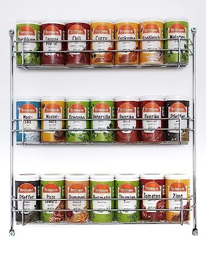 Produktbild: Ostmann Gewürze - gefülltes Gewürzregal mit 21 Gewürzdosen | Set aus Gewürze, Kräuter, Gewürzmischungen | zum Aufhängen | für die Schranktür | Menge: 1 Stück