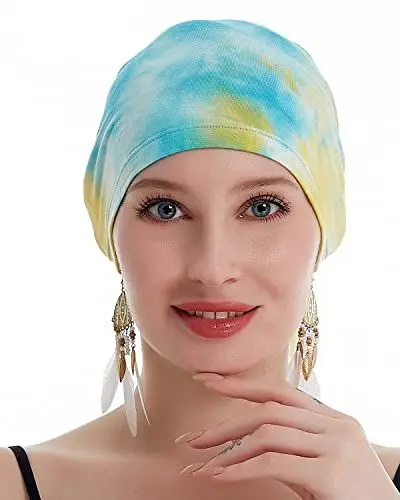 Produktbild: osvyo Bambus Chemo Kopfbedeckung für Frauen Haarausfall -Krebspatienten Kopfbedeckung Turban in Versiegelter Verpackung AUQU BLAU-GELB