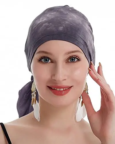 Produktbild: osvyo Bambus Chemo Kopfbedeckung für Frauen Haarausfall -Krebspatienten Kopfbedeckung Turban in Versiegelter Verpackung M-GRAU