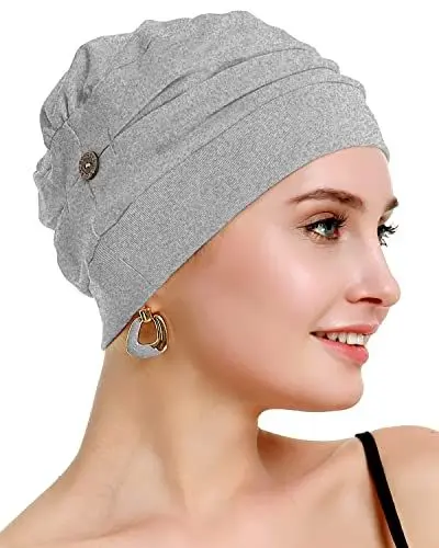 Produktbild: osvyo Baumwolle Chemo Kopfbedeckung für Damen Krebs Haarausfall Hut - Baumwolle Leichte Kopfbedeckung Versiegelte Verpackung HELL GRAU Flecken