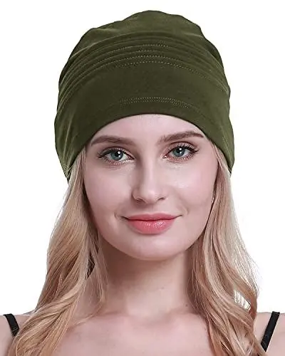 Produktbild: osvyo Baumwolle Chemo Kopfbedeckungen Hüte weiche Mützen für Frauen Haarausfall Krebs Beanies Turban Versiegelte Verpackung Armee GRÜN