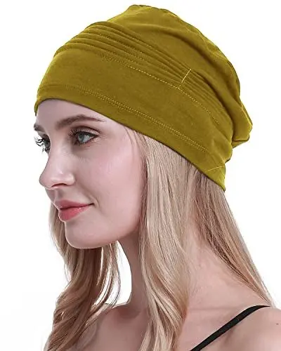 Produktbild: osvyo Baumwolle Chemo Kopfbedeckungen Hüte weiche Mützen für Frauen Haarausfall Krebs Beanies Turban Versiegelte Verpackung SENF GELB