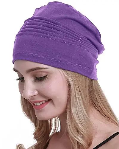 Produktbild: osvyo Baumwolle Chemo Kopfbedeckungen Hüte weiche Mützen für Frauen Haarausfall Krebs Beanies Turban Versiegelte Verpackung VIOLETT