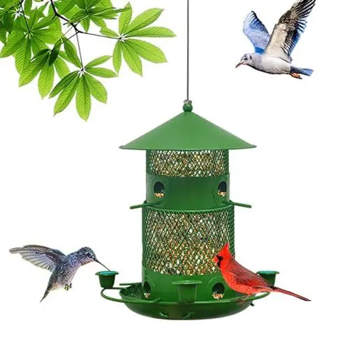 Produktbild: Osznmmg Vogelfutterstation zum Aufhängen, 21,5 cm, wetterfeste Vogelfutterstation für Nüsse, Erdnüsse, Eichel, Edelstahl Wildvogel-Futtersäule grün
