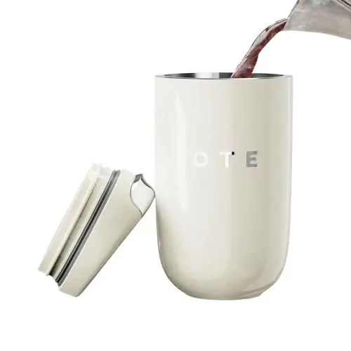 Produktbild: OTE Thermobecher, Tragbarer Kaffeetasse Isolierbecher, Hält Getränke heiß/kalt, Edelstahl Kaffeebecher to Go, 350ml auslaufsicher Reisebecher (Beige)