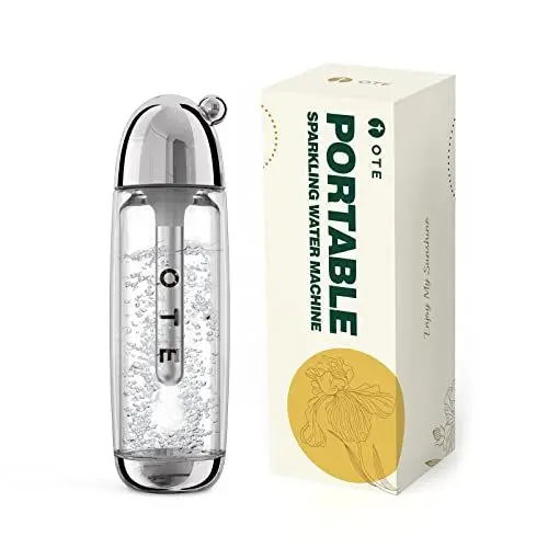 Produktbild: OTE Tragbar Soda Maker, Sprudelwasser Maschine 450ml Wassersprudler, Mini 8g Zylinder, Wasser Sprudel Gerät Keine Elektrizität, Doppellagige PET-Flasche, BPA-Frei, Silber(Keine CO2-Zylinder)