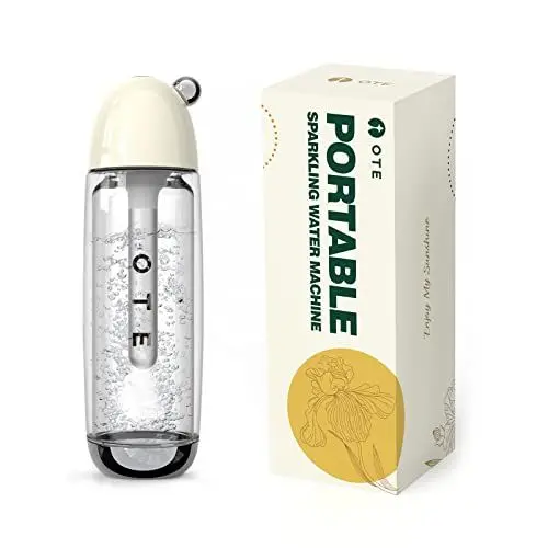 Produktbild: OTE Tragbar Wassersprudler, Sprudelwasser Maschine 450ml Soda Maker, Mini 8g Zylinder, Wasser Sprudel Gerät Keine Elektrizität, Doppellagige PET-Flasche, BPA-frei, Beige(Keine CO2-Zylinder)