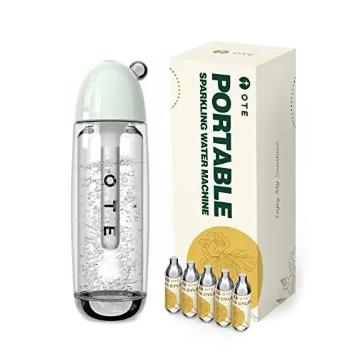 Produktbild: OTE Tragbarer Sprudelwasserbereiter mit 20 CO2-Zylindern, Sprudelwasser Maschine 450ml Compact Size Soda Maker, Sicherer Persönlicher PET-Seltzer Stream Karbonisator, Kein Strom, BPA-Frei (Grün)