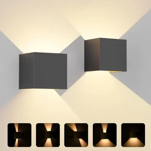 Produktbild: OTeedo 2 Stücke Wandleuchte Innen und Außen Schwarz Wandlampe Innen Up Down Wandleuchte Aussen Einstellbarer Lichtstrahl Außenleuchte 12W Warmweiß 3000K IP54 Außenwandleuchten LED Wandleuchten