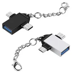 Produktbild: OTG-Adapter 2 in 1 Typ C Micro USB 3.0 OTG-Adapterkonverter mit Schlüsselanhänger USB C Konvertieren Anschluss für Samsung Galaxy Note 10 S9 S8 Note 9, Google Pixel (2PACK)