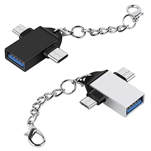 Produktbild: OTG-Adapter 2 in 1 Typ C Micro USB 3.0 OTG-Adapterkonverter mit Schlüsselanhänger USB C Konvertieren Anschluss für Samsung Galaxy Note 10 S9 S8 Note 9, Google Pixel (2PACK)