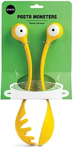Produktbild: OTOTO Pasta Monster Spaghetti Besteck Salatbesteck - Lustige BPA-Freie Küchen Gadgets - 100% Lebensmittelecht Löffel & Gabel Küchenhelfer Set - Servierbesteck Salat & Pasta - 30 x 8,5 x 5,5 cm