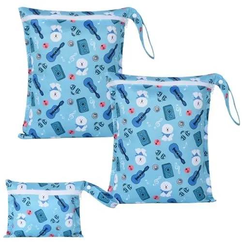Produktbild: OTraki 3Pcs Wetbag Kindergarten, Windeltasche Nassbeutel Nasstaschen wasserdichte Wiederverwendbare Waschbare Organizer Beutel mit Griff für Fitnessstudio Schwimmen Camping