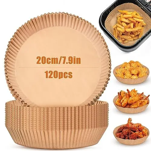 Produktbild: OTraki 120 Stück Backpapier für Heißluftfritteuse 3-4.5L, Airfryer Backpapier Rund Antihaft, Heißluftfritteuse backpapier, Airfryer Pergamentpapier für Bratpfanne Ofen Mikrowelle (20cm)