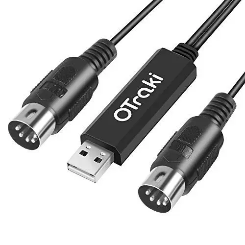 Produktbild: OTraki Midi USB Kabel Interface Konverter, 5 Polig In Out Midi zu USB Adapter Controller für Keyboard Piano Instrument auf Mac Computer PC Windows Laptop Musik Studio (3M)
