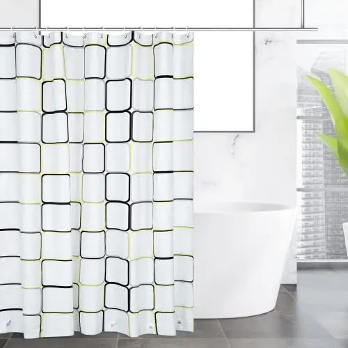 Produktbild: OTraki Duschvorhang, 180 x 200 cm, beschwerter Saum, PEVA-Kunststoff, Badezimmervorhang, wasserdicht, extra lang, Badvorhang mit 12 Haken, für Feuchtraum, 180 x 200 cm