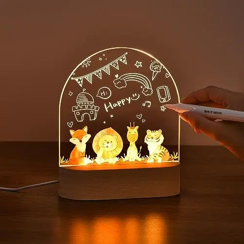 Produktbild: OTraki Personalisiertes Kinder Nachtlicht Weihnachtsgeschenke für Babys Individuelle Nachttischlampe für Kinder Baby Geschenk zur Geburt für Mädchen Junge mit Animalprint, Acryl