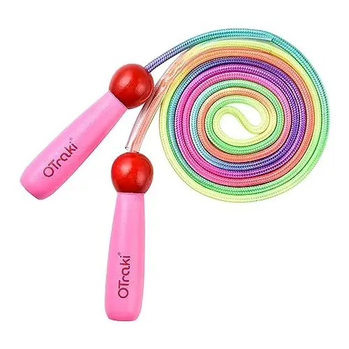 Produktbild: OTraki Springseil Kinder, Verstellbare Seilspringen Kinder mit Holzgriff Skipping Rope Kids für Jungen und Mädchen Ideal für Fitness Training und Knochenentwicklung zu fördern