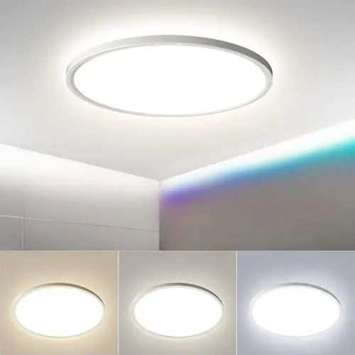 Produktbild: OTREN LED Deckenlampe Flach 2400LM, Rund Badlampe 3000K-6000K, Deckenleuchte Panel für Bad Schlafzimmer Flur Küche Wohnzimmer Balkon, Ø30CM, IP44