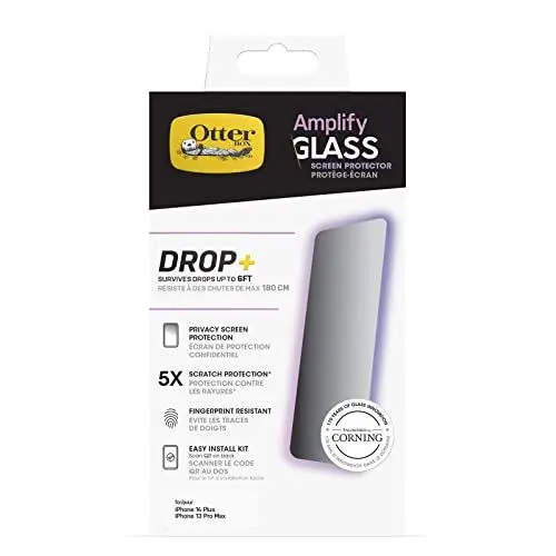 Produktbild: OtterBox Amplify Privacy Glass Displayschutz für Apple iPhone 14 Plus/iPhone 13 Pro Max, gehärtetes Glas, x5 Kratzschutz, übersteht Stürze bis zu 1.8m, antimikrobieller Schutz