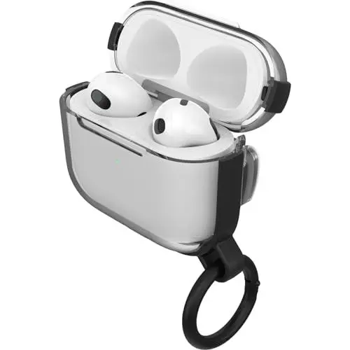 Produktbild: OtterBox Clear Series Kopfhörer Hülle für AirPods Pro, stoßfeste, sturzsichere, ultraflache, Kratz- und Abriebfeste Schutzhülle für Apple AirPods, inklusive Karabiner, Transparent/Schwarz