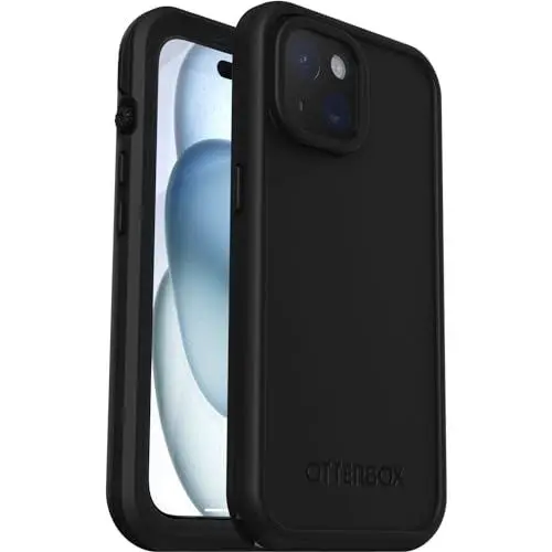 Produktbild: OtterBox Fre Hülle für iPhone 15 für MagSafe, Wasserdicht (IP68), stoßfest, schmutzabweisend, schlanke Hülle mit integriertem Displayschutz, 5X getestet nach Militärstandard, Schwarz
