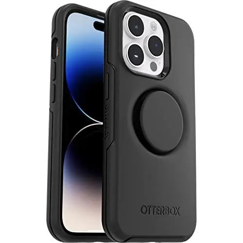 Produktbild: OtterBox Otter+Pop Hülle für iPhone 14 Pro, sturzsicher, schützende Hülle mit PopSockets PopGrip, 3X antimikrobieller Schutz, Schwarz