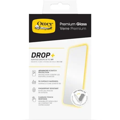 Produktbild: OtterBox Premium Glass Displayschutz für iPhone 15 Pro, gehärtetes Glas, hervorragender Kratzschutz, übersteht Stürze bis zu 0,9m